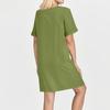Women's Fashion V-neck Solid Color Pullover Casual Button Dress