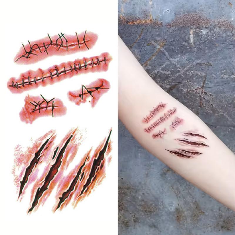 Временные татуировки на Хэллоуин Реалистичные наклейки-тату Вечеринка на Хэллоуин Сделай сам Кровавые украшения на Хэллоуин Образ на Хэллоуин 1 шт.
