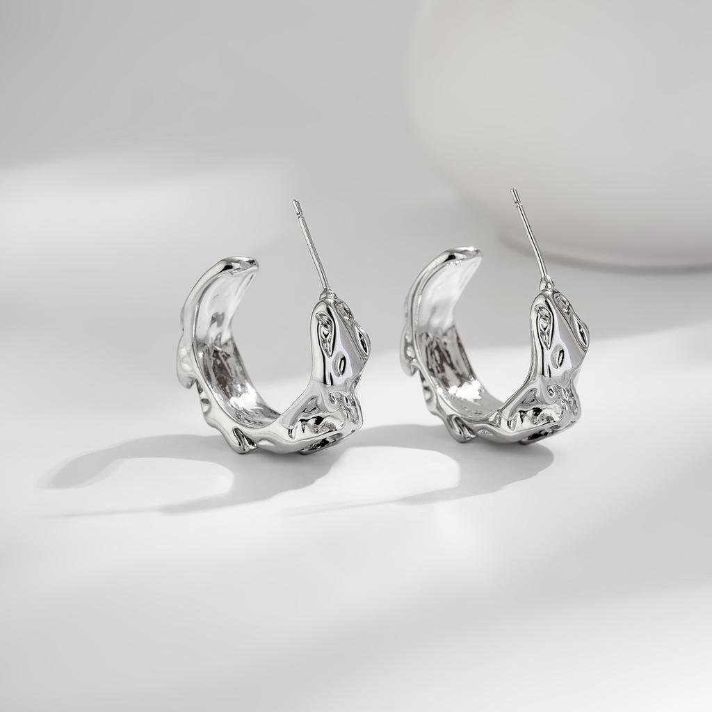 Необычные полукруглые серьги из 18-каратного золота с медным покрытием, ленивый ветер, ретро-плиссированные высококачественные персонализированные серьги в стиле холодного ветра