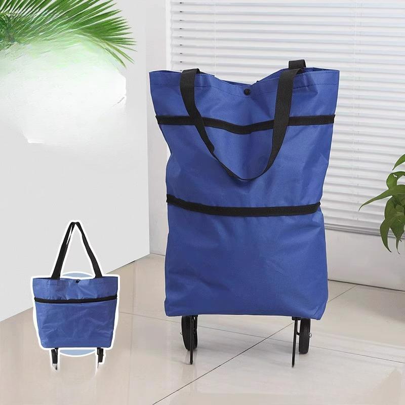 Foldable Supermarket Shopping Bags with Wheels, Small Pulleys and Portable Special Storage Items