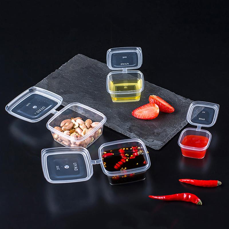 50Pcs/Pack Square Sauce Cup With Cover Clear Mini Plastic Dipping Sauce Cups