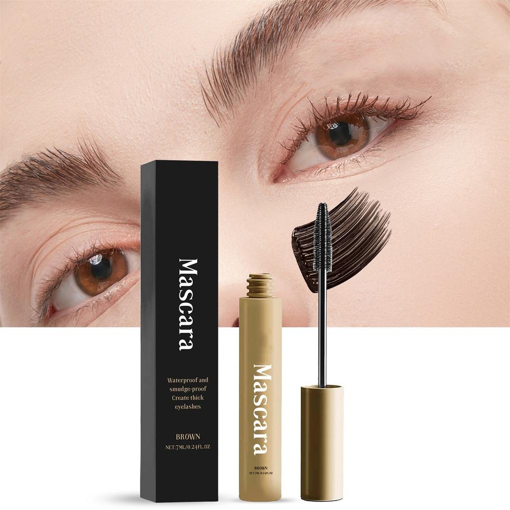 Тушь для ресниц коричневая густая длинная подкручивающая натуральная стойкая несмываемая водостойкая и устойчивая к поту 7 мл