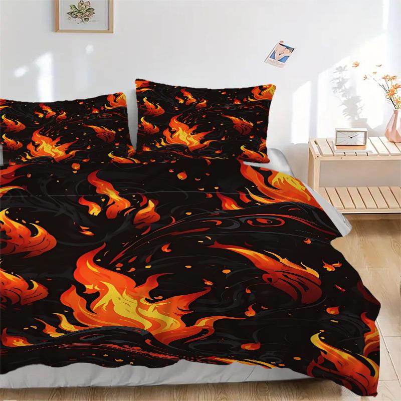 3pcs Flame Dragon Bedding Set, Includes Without Pillow Inserts, Soft Comfortable Bedding Set,All-Season Use a0924075