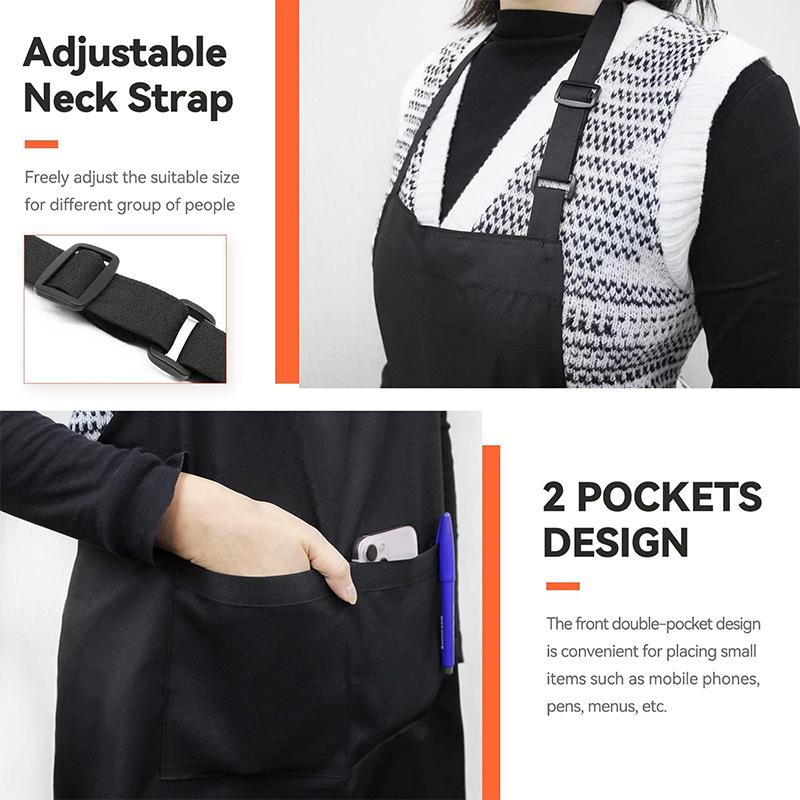 2‑Pack Stain‑Resistant Striped Sleeveless Aprons, Polyester Work Apron Set with Front Pockets for Home Kitchen & Catering