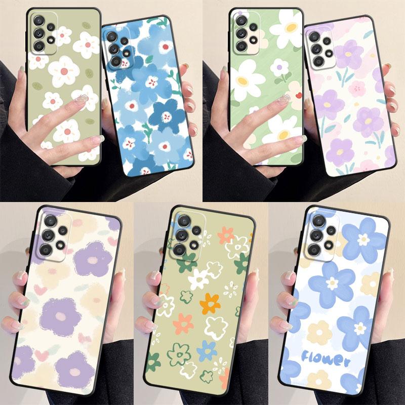 Роскошный чехол для телефона с мягкой задней панелью черного цвета для Samsung Galaxy A33 A32 A21s A53 A22 A71 A31 A51 A13 A23 A72 A52 A11 с милым цветочным принтом