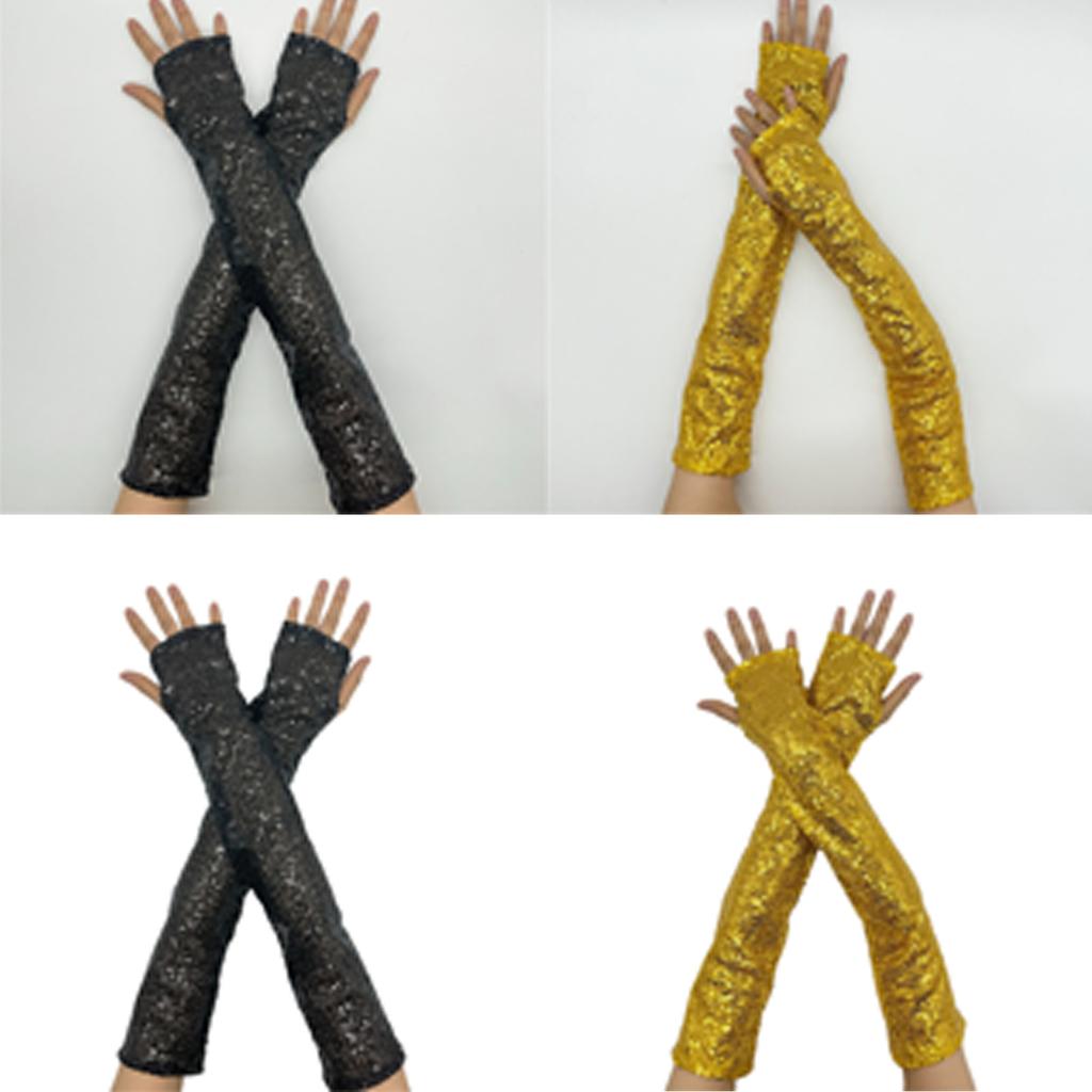 1pair Reflective Sequins Gloves Glitter Long Gloves Comfortable Breathable Glove for Costume Parties
