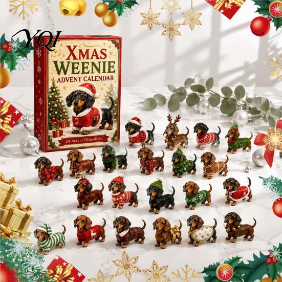 Xmas Gift for Pet Lovers 2026 Dachshund Advent Calendar, 24 Days Dog Collectible Surprises with Festive Surprise Boxes Puppy Acrylic Figures