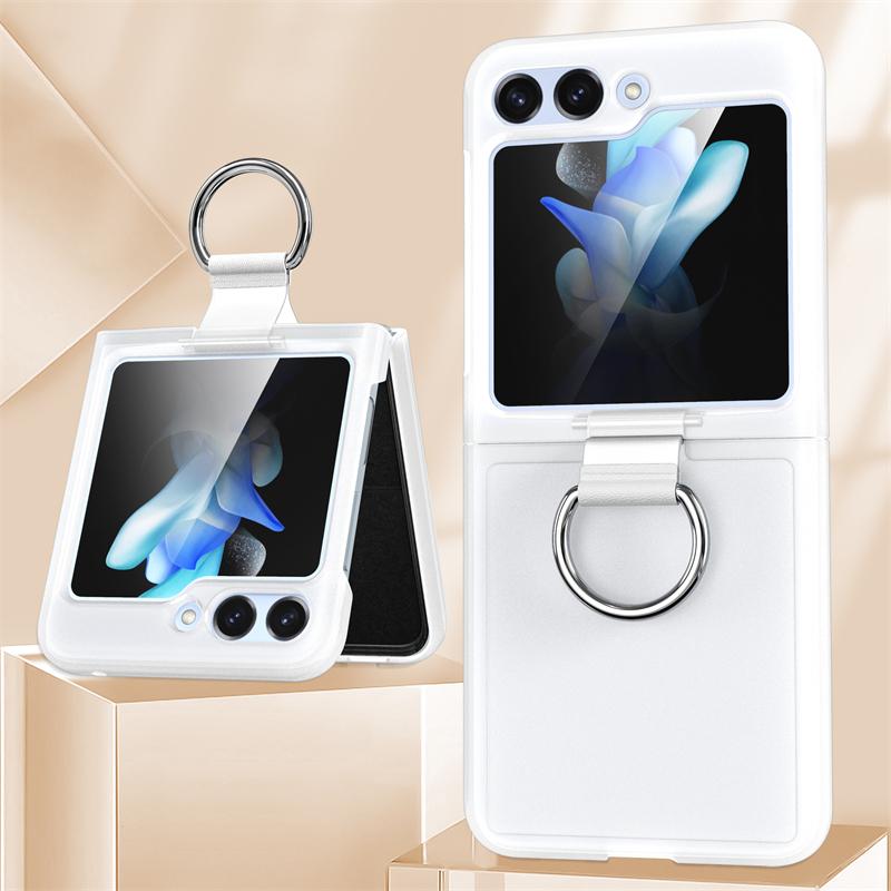 Однотонный складной чехол с кольцом-застежкой для пальца для Samsung Z Flip 6 5 Zflip 5 Z Flip4 Z flip 3 5G Ударопрочная матовая прозрачная крышка