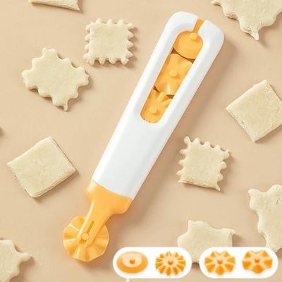 Портативный резак для теста 4 в 1, фигурный роликовый резак для теста, небольшой ролик для печенья с кружевом, фланцевый резак для теста, кухонные принадлежности для выпечки