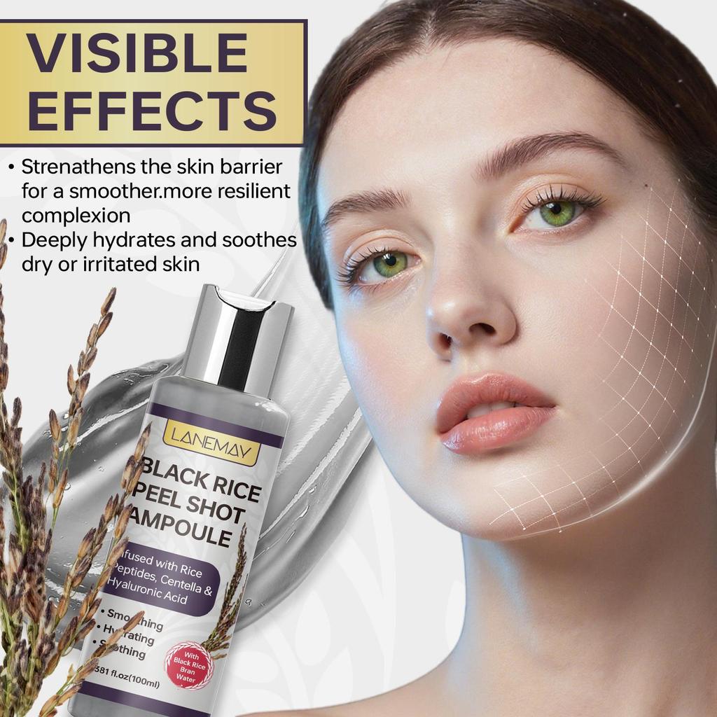 Ампула-Шот с черным рисом-Глубоко увлажняет и успокаивает сухую или раздраженную кожу-Укрепляет кожный барьер для более гладкой кожи-100 мл