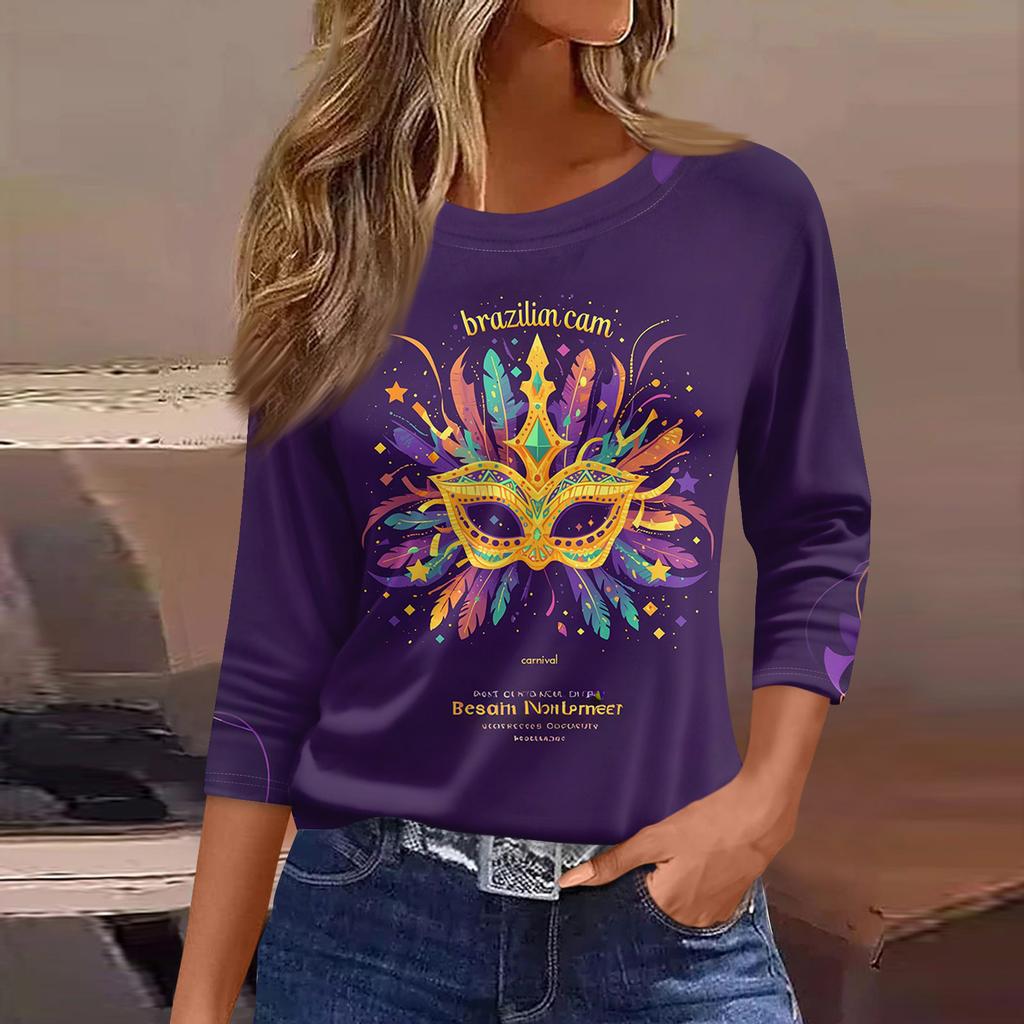 Женские топы с рукавами 3/4, цветочный принт, винтажная мода, повседневные свободные рубашки с круглым вырезом больших размеров