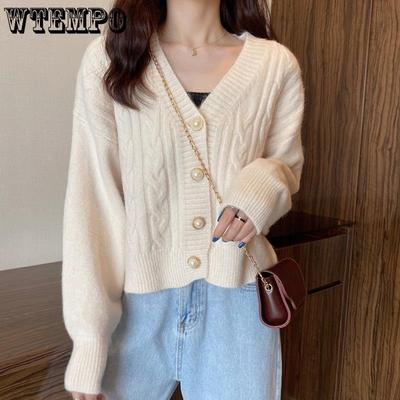 Женский короткий вязаный кардиган свитер с V-образным вырезом женское пальто весна и осень однотонный свитер