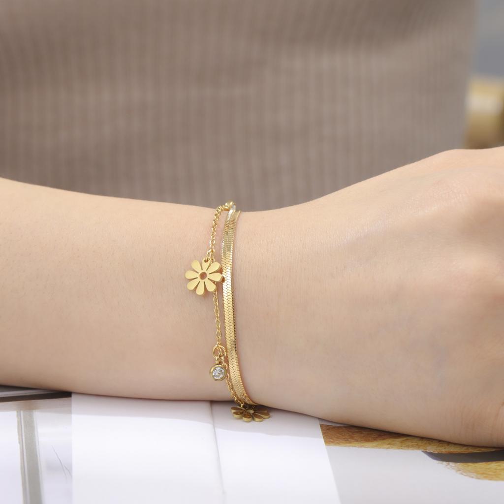 Cazador Daisy Flower Feather Star Cat Charm Bracelet Stainless Steel Gift Snake Chain Bracelets for Women's Mother's Day Gifts