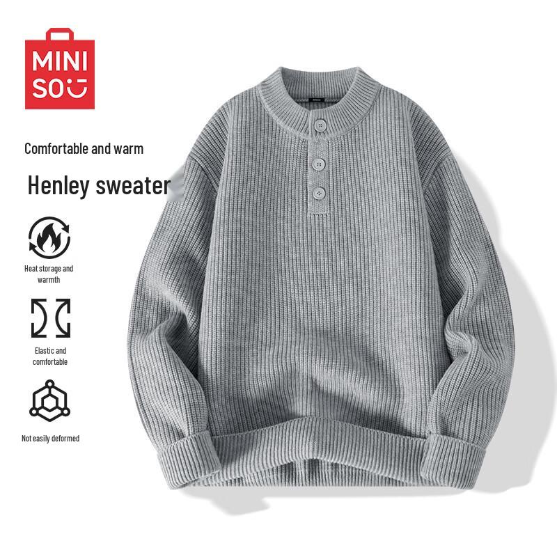 MINISO Мужской вязаный свитер хенли в стиле ретро