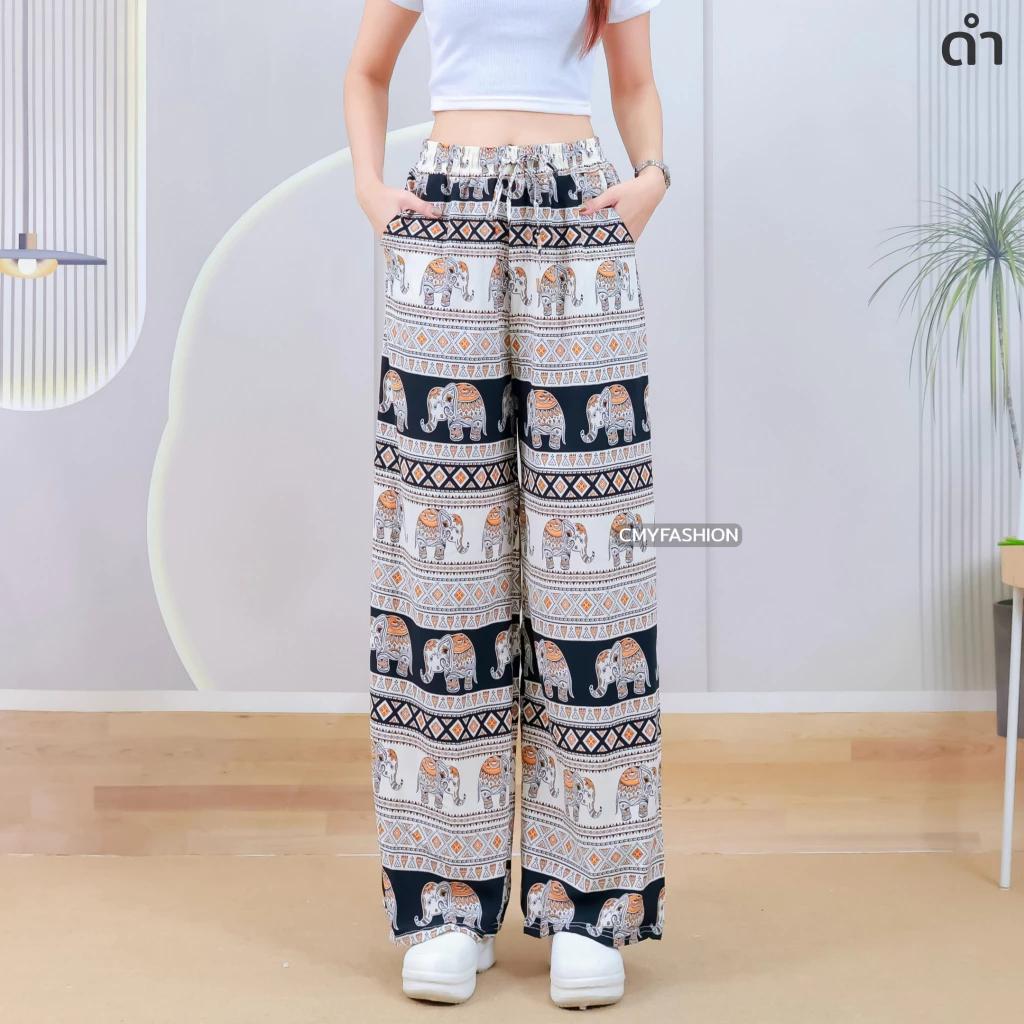 Длинные брюки-слоны Регулируемая эластичная высокая талия Веревка Женские Мужские Унисекс Принт Таиланд Повседневная уличная одежда Пляж Бохо Ретро Винтаж