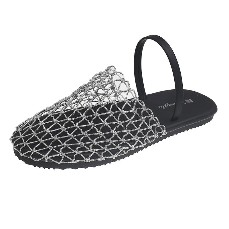 Модные женские тапочки на плоской подошве с круглым носком, сетчатым верхом и закрытым носком, женские мюли, женская уличная дышащая обувь для платья, Zapatillas De Mujer
