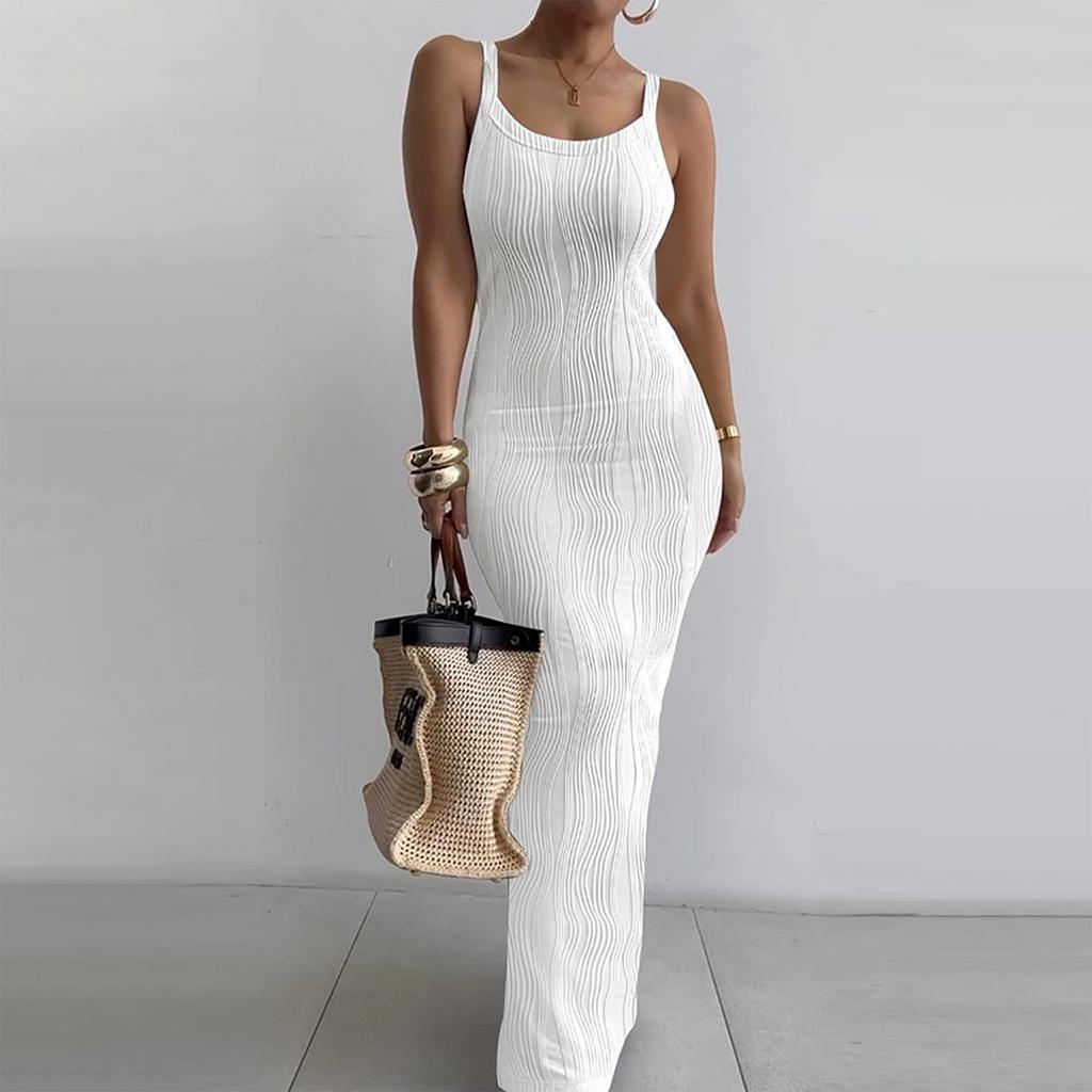 Women's Fashion Straps Casual Tight Sleeveless Solid Color Slim Temperament Dresses