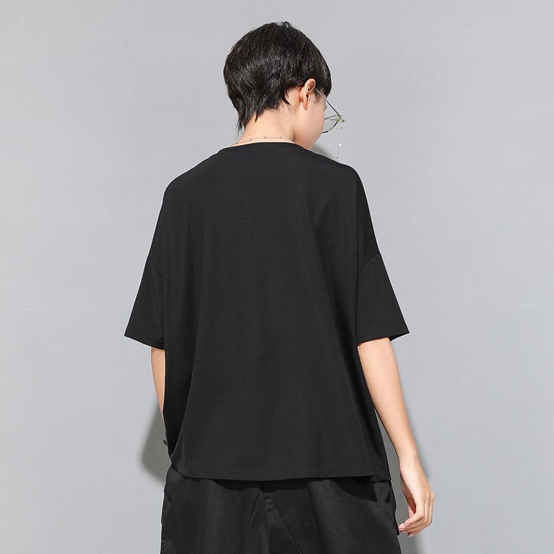 European & American Women's Summer Gothic Patchwork T-shirt, Round Neck, Short Sleeve, Trendy BF Style Streetwear.