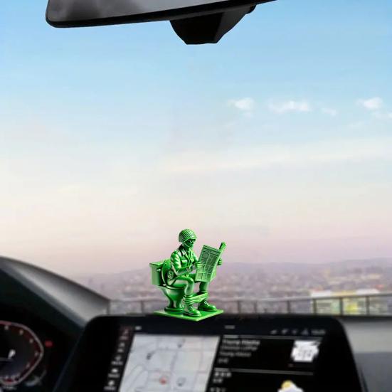 Green Soldier Figurine Toilet Reading Newspaper Peeing Man Resin Statue Sculpture Model Toy Home Office Desktop Decoration Ornament