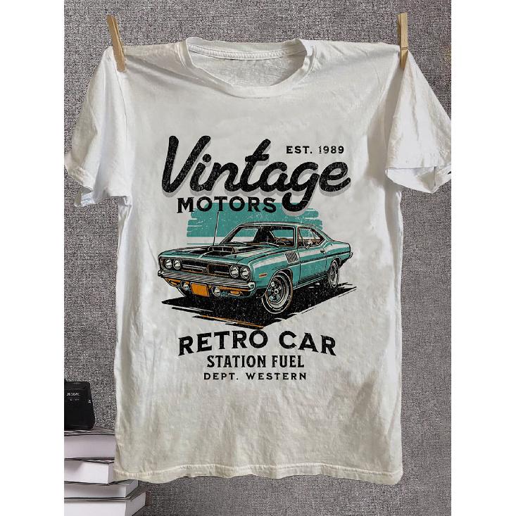 Men'S Novelty Shirts, Retro 1970S Nostalgic Car Pattern T-Shirt - Soft Short Sleeve