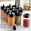12 Piece Glass Spice Jar Set – 300 Ml Containers with Labels, Lids & Built-In Spoons Attached To the Covers for Easy Use