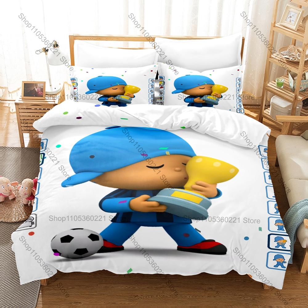 Cool Soft Polyester Microfiber Let's Go Pocoyo Learning Cartoon Themed 3PCS Bedding 1 Duvet Cover + 2 Pillowcases All Season
