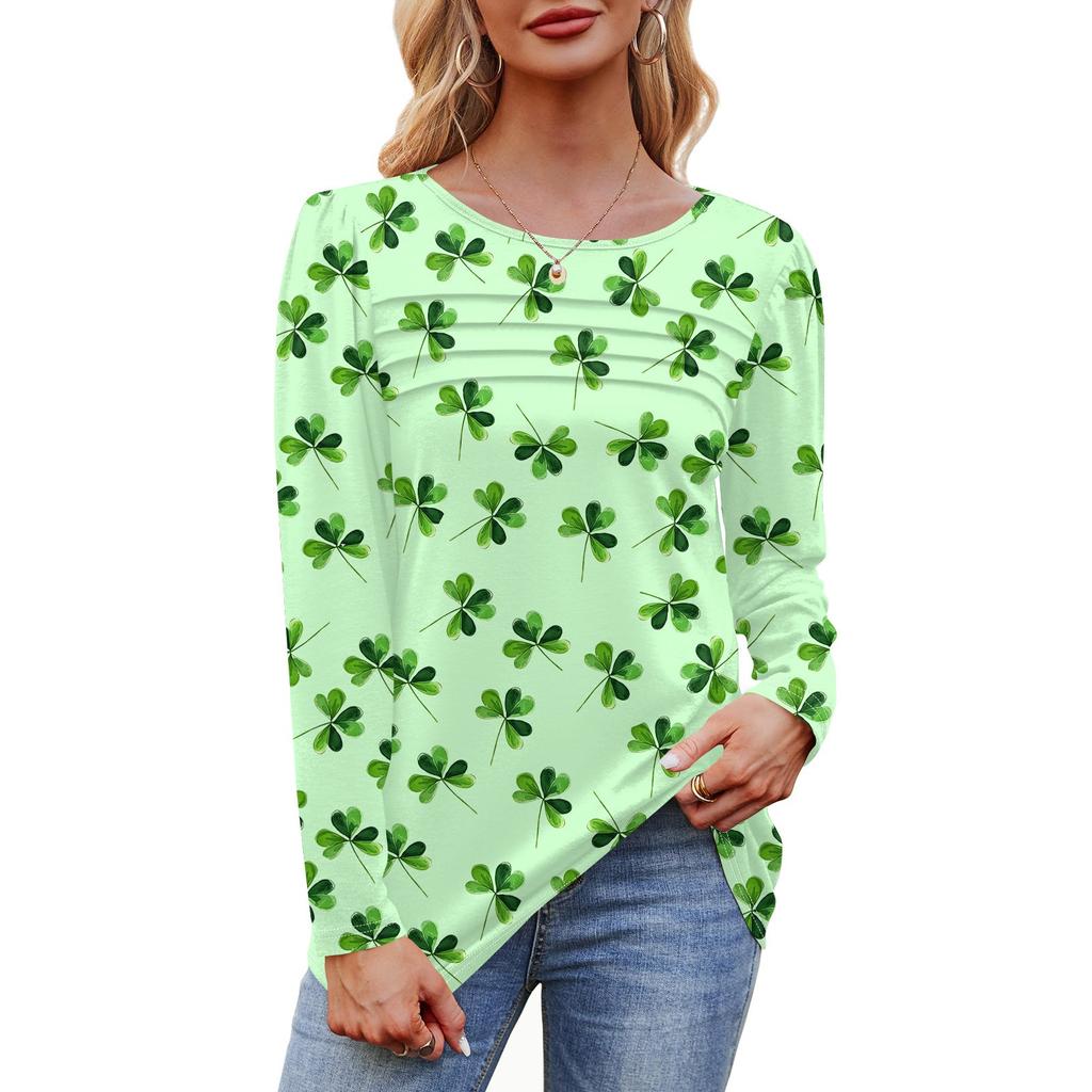 Женский свободный повседневный топ с круглым вырезом и длинными рукавами, модный топ