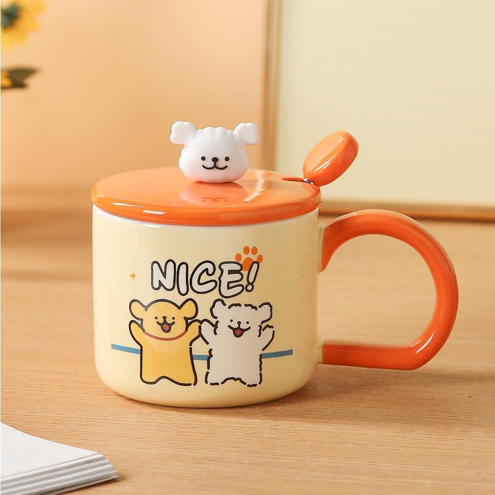 Cute Puppy Mug Cartoon Ceramic Cup with Lid High Value Water Cup Couple Home Large Capacity Breakfast Cup