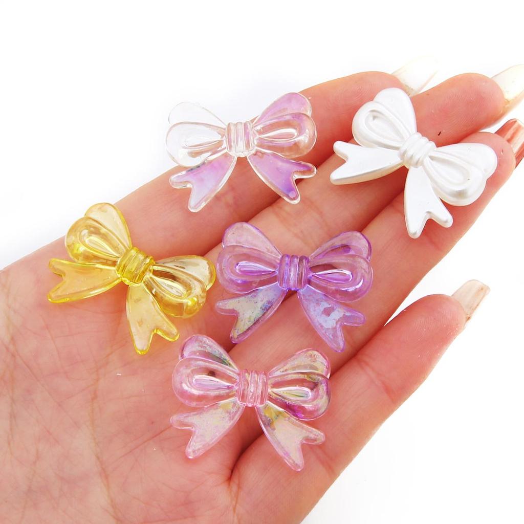 4Pcs Plastic Acrylic Shiny Color Butterfly Bowknot Bows Beads Charm for Necklace Bracelet Earring Hair Ornaments Making DIY Jewelry Accessories