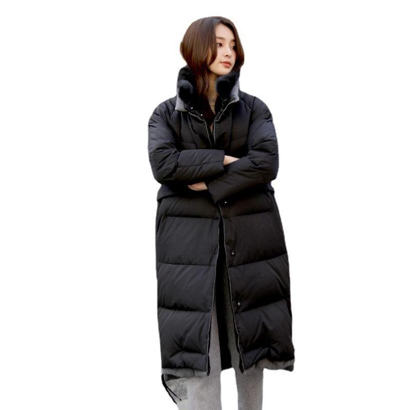 Women's 90-down Solid Color White Goose Down Medium and Long New Women's Clothing Thickened Down Jacket