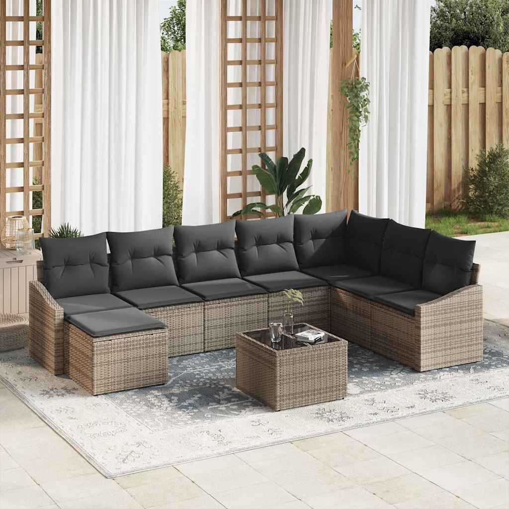 Garden Sofa Set with Cushions 8 pcs Light Grey Poly Rattan