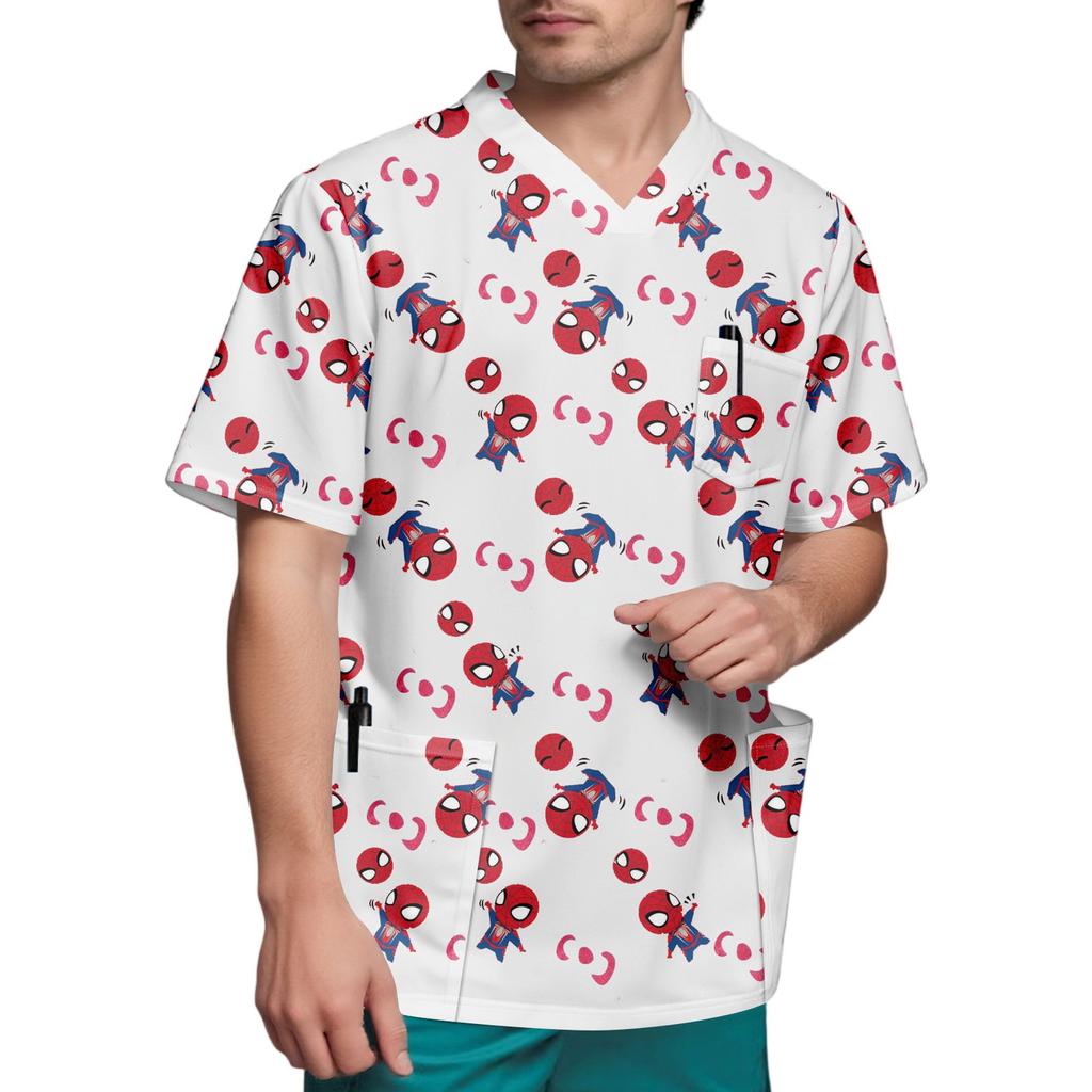 Мужской топ с коротким рукавом и V-образным вырезом с принтом нагрудного кармана