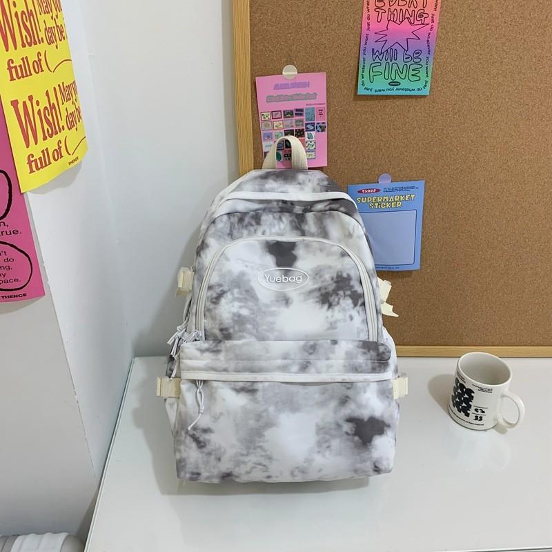 Fashionable Letter Decoration Tie Dye Pattern Student Casual Backpack For Campus Daily Use