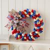 July 4th Wreath 15Inch Patriotic Floral Wreath with Burlap Bow Handcrafted Independence