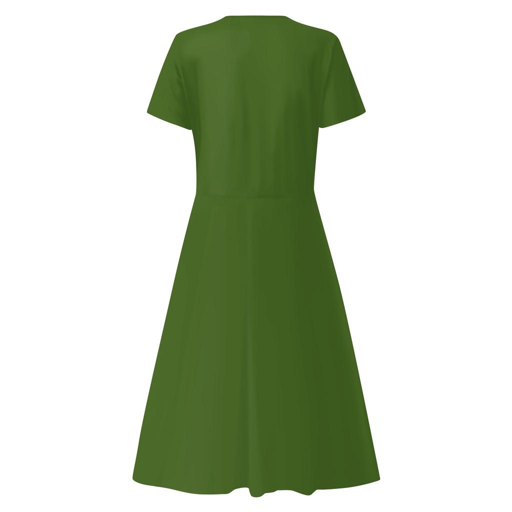 Women's Summer Casual Fashion Print Pocket Short Sleeve V-Neck Swing Dress