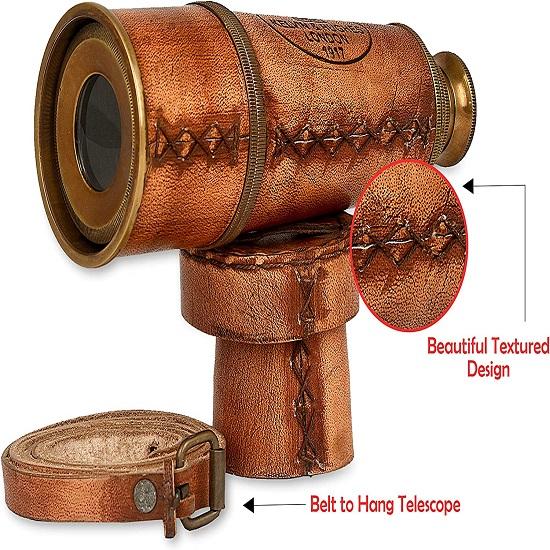 Античная декоративная подзорная труба, Пиратский телескоп в кожаном футляре, Монокулярный морской декор для подарков, Путешественники, Кельвин Хьюз Лондон,