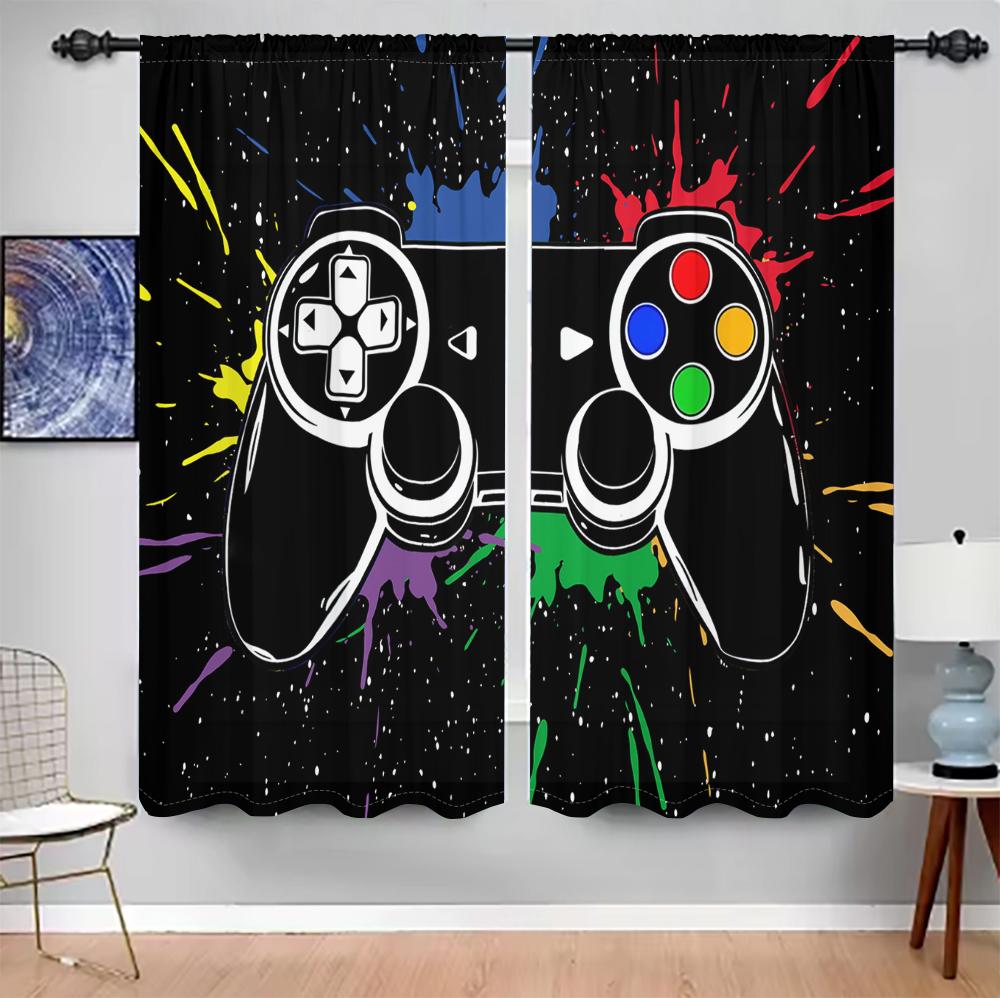 2Pcs Gaming Room Curtains 3D Colorful Controller Pattern Living Room Bedroom Balcony Sunshade E-sports Style Decor Curtains