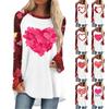 Women's Fashionable All-match Long Sleeve Mid-Length Valentine's Day Love Heart Print Top