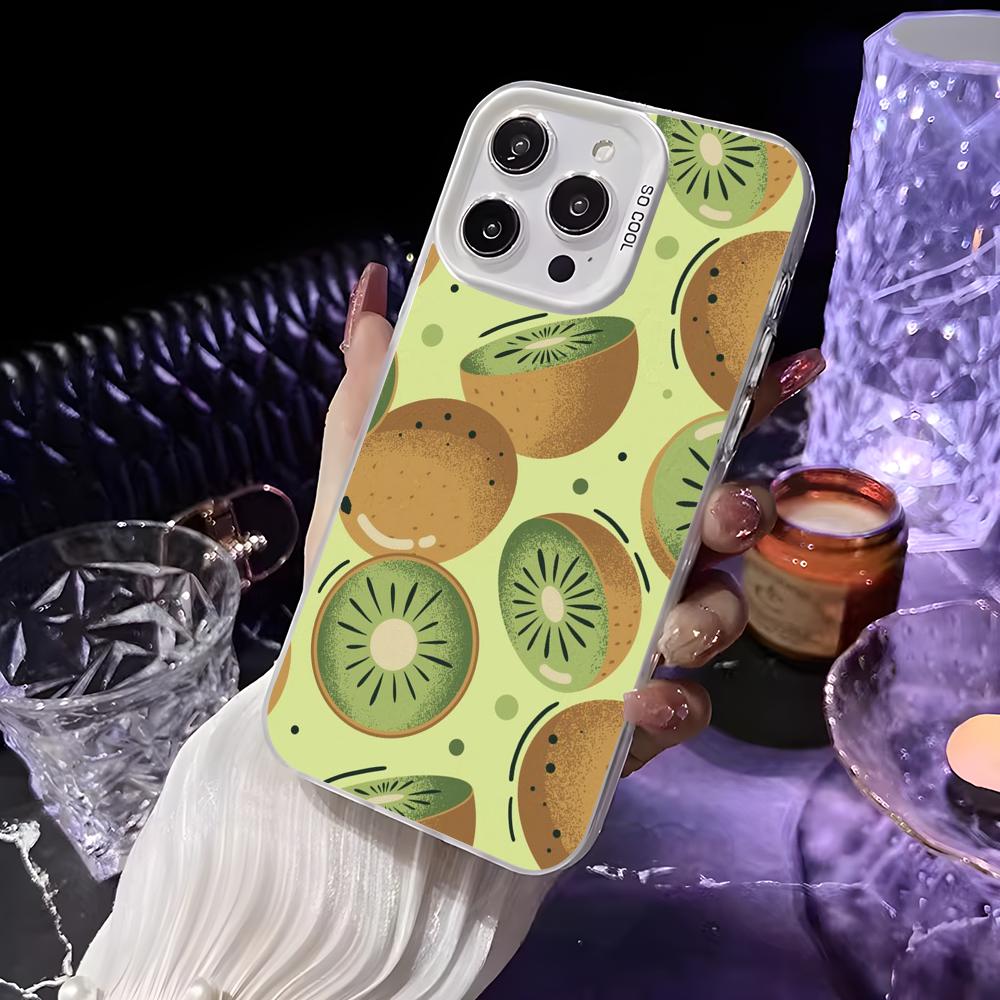 Модный чехол для телефона с киви для iPhone 16 15 14 13 12 11 Pro Max Белый Матовый Лазерный Металлик Аврора Funda