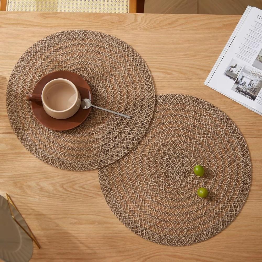 New Woven Dining Placemats Round Washable Insulation Mat Boho Style Heat-resistant Table Mat For Coffee Kitchen Dining Room