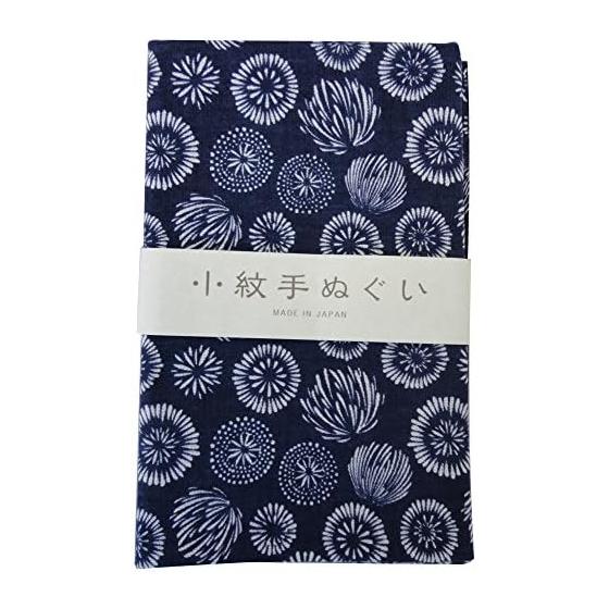 Miyamoto Komon Tenugui Hand Towel, Fireworks, 33x90cm. Features a traditional Japanese small pattern (komon) design. Versatile for neck wear,