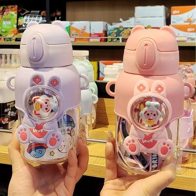 600 мл детская бутылка для воды с героями мультфильмов, пластиковая чашка для воды с соломинкой для детей, школьная герметичная бутылка для питья на открытом воздухе, стакан