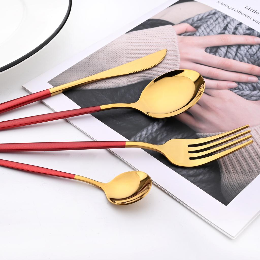 48Pcs Gold Mirror Polishing Cutlery Set Stainless Steel Dinnerware Tableware Knife Fork Spoon Coffee Spoon Flatware Home Party