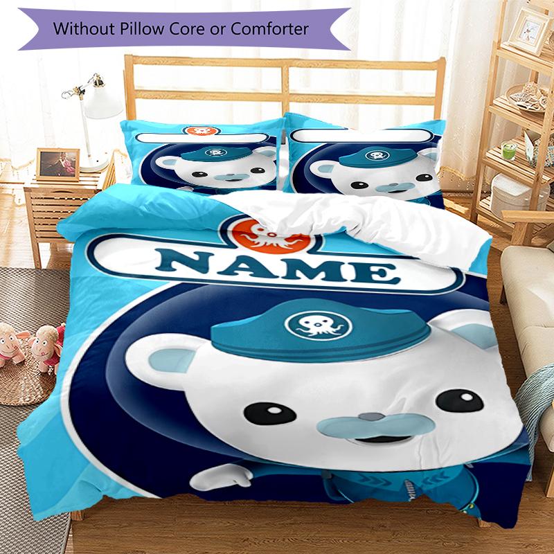 3pcs Custom Name The Octonauts Bedding Set Duvet Cover Closure Includes 1 Duvet Cover & 2 Pillowcases, Soft and Comfortable for All Seasons.