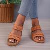 Women's Solid Color Sandals, Slip On Open Toe Double Bands Non-slip Soft Wedge Slides Shoes, Summer Comfy Shoes