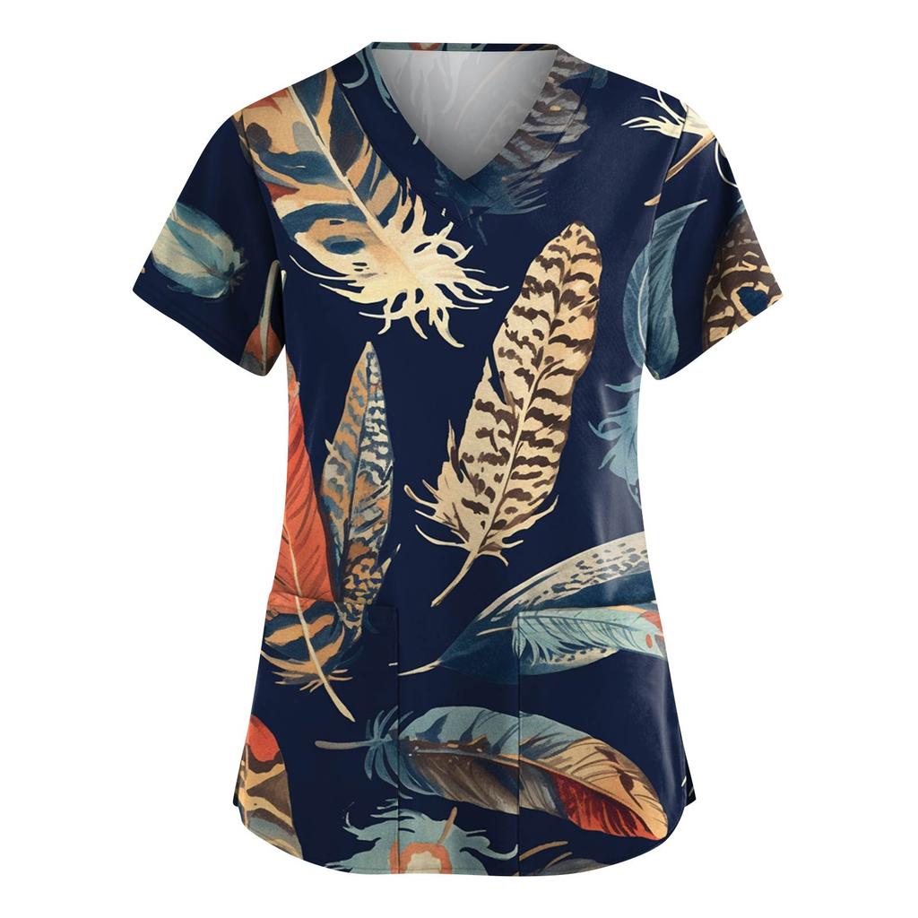 Женская модная рабочая одежда с V-образным вырезом и короткими рукавами, с карманами, топ с карнавальным принтом, униформа для сиделки