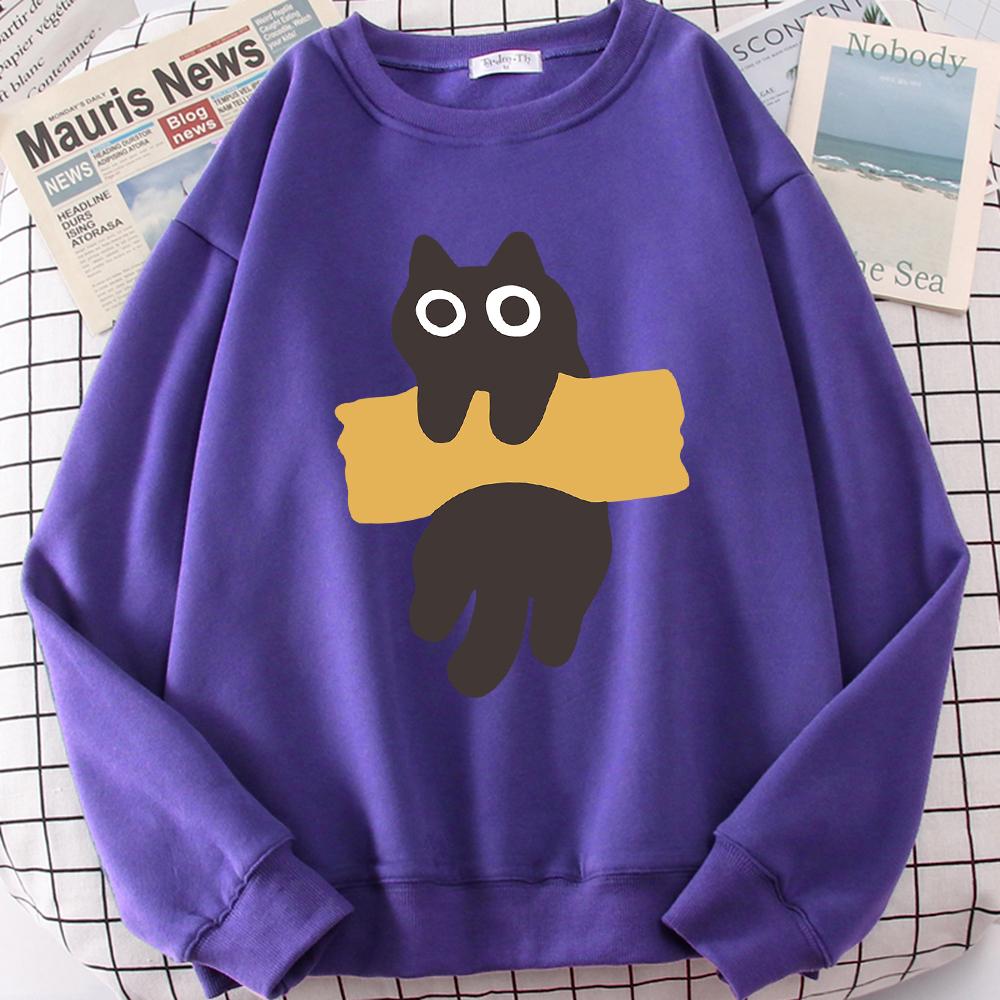 Веселая липкая лента с милым принтом кота в виде мультфильмов, толстовка с капюшоном для мужчин и женщин, осенние новые толстовки с капюшоном с круглым вырезом, свободная одежда, свитшоты