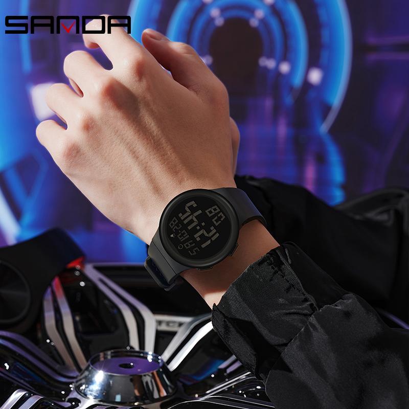 Sanda 2151 Brand Trendy Men Led Electron Watch Soft Tpu Strap Big Screen Led Digital Waterproof Alarm Clock Sports Men's Watches