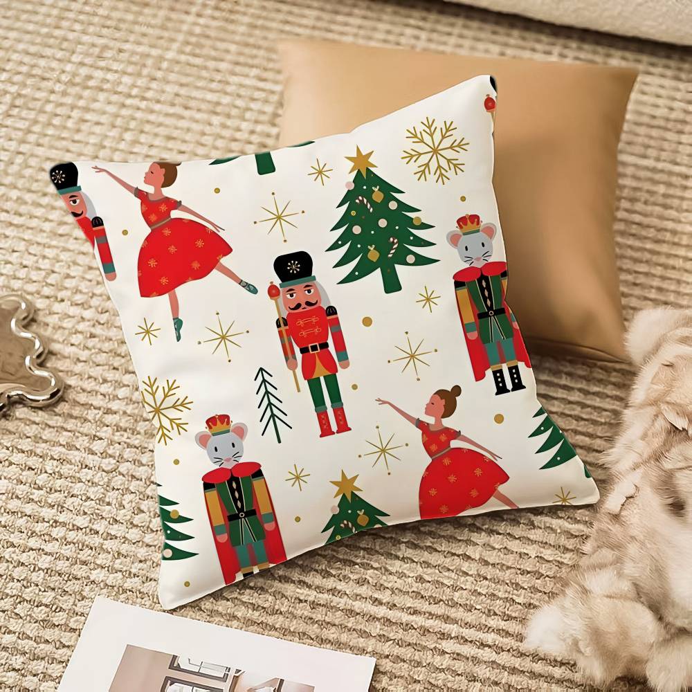 Merry Christmas NNutcracker Pattern Pillow Case Antidustmite Pillowcase Invisible zipper silky plush Sofa