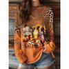 Women's T-Shirts Pumpkin Halloween Elegant Vintage Graphic Tee Long Sleeve T-shirts V-Neck Regular Tops Casual Pullover For Fall